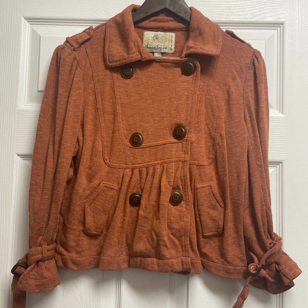 American Rag Cie Women's Rust Orange Large Double Breasted Wood Buttons Pleat